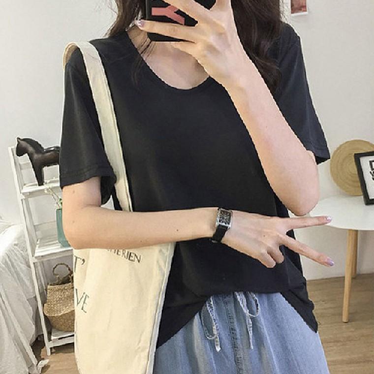 여성 루즈핏 유넥 반팔 티셔츠 여름 캐주얼룩