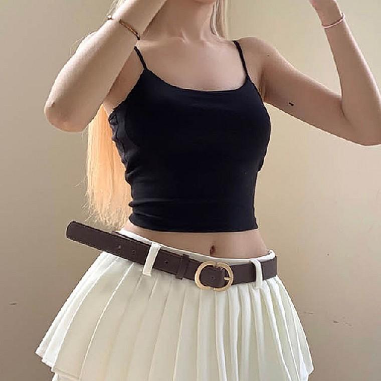 여성 크롭 민소매 여름 캐주얼 U넥 캡나시