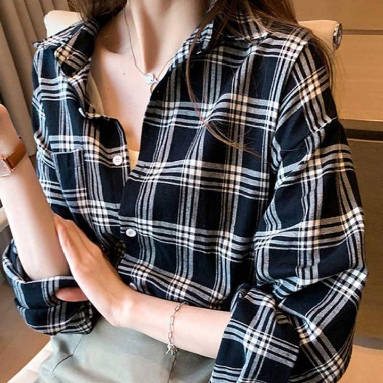 체크 빈티지 여자 여성 셔츠 간절기 레이어드룩 의류 남방 캐쥬얼 무늬블라우스