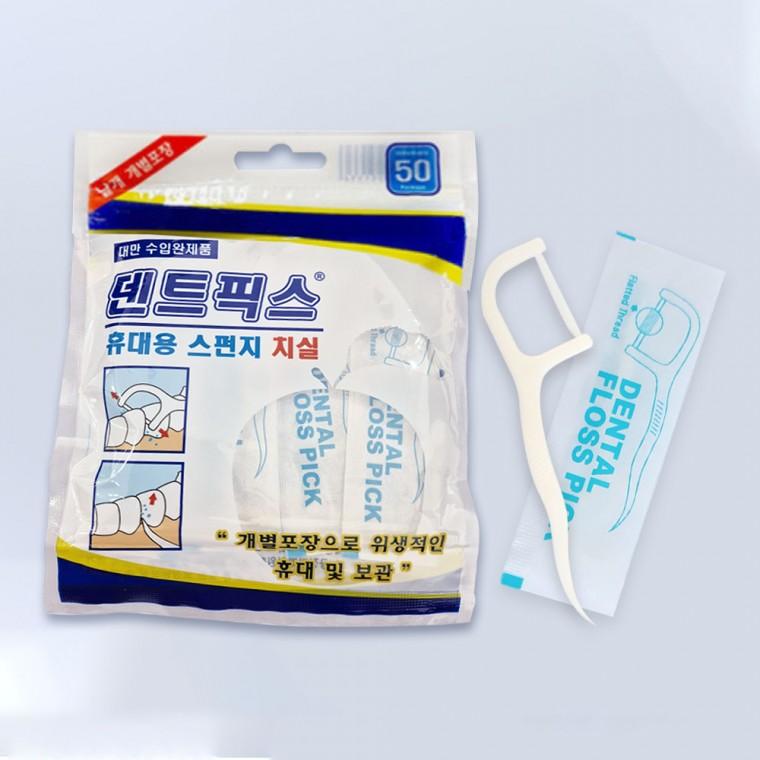 덴트픽스 휴대용 스펀지 치실 50개입x3팩 개별포장