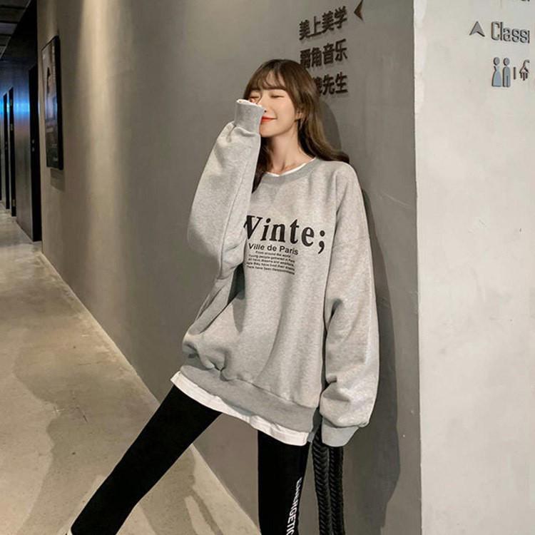 여성 겨울데일리룩 라운드넥 레이어드 기모 티셔츠