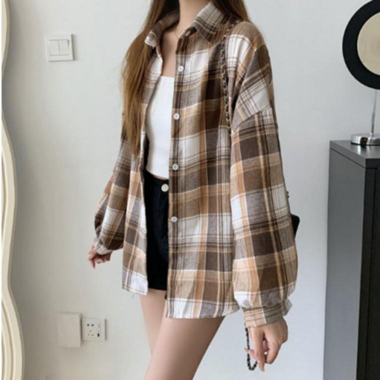 캐쥬얼 봄 가을 체크 모던 남방 긴팔 아우터 셔츠