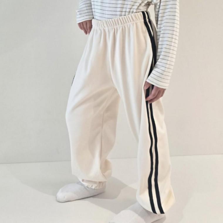 주니어 아동 데일리 트랙 와이드 팬츠 더블 옆라인 바지