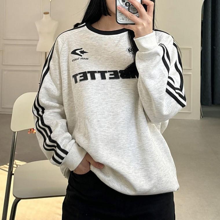 여자 배색 레터링 오버핏 티셔츠 긴팔 맨투맨