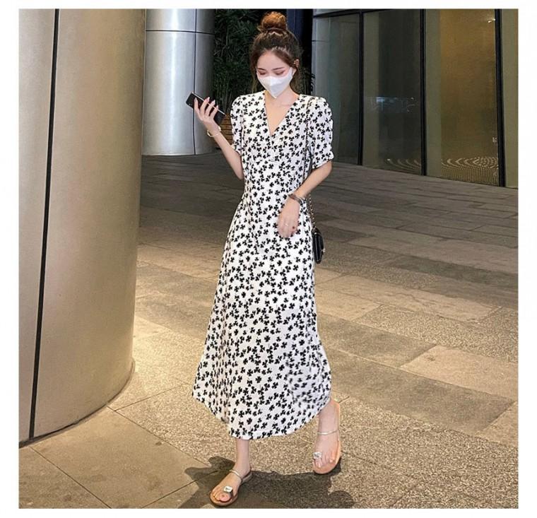 예쁜 크로바 브이넥 허리 조절끈 원피스