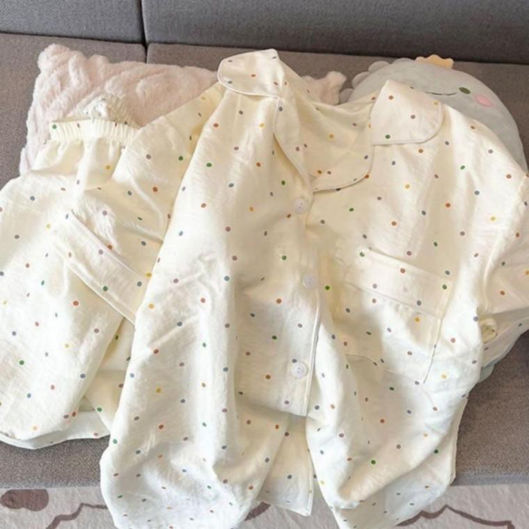 여성 냉감 반팔 파자마 홈웨어 잠옷 반바지 세트 도트