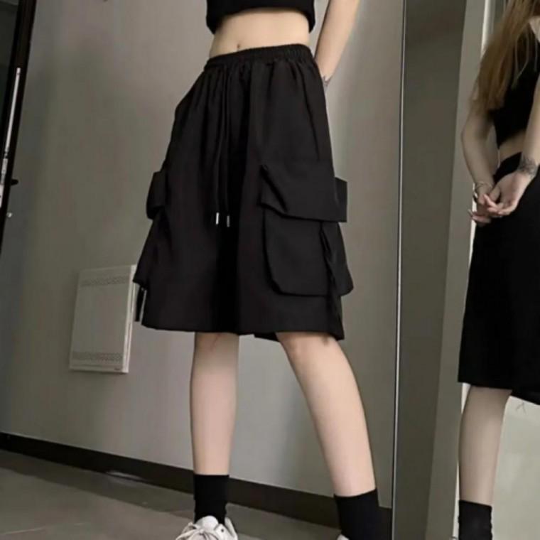 허리 밴딩 카고 반바지 여성 데일리 포켓 스판 숏팬츠
