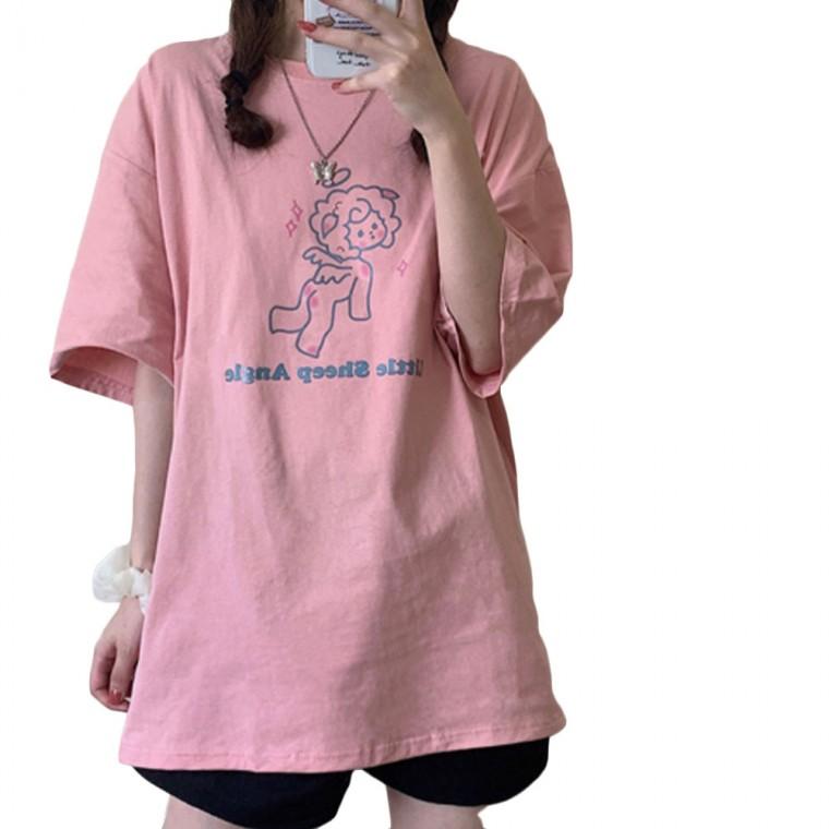 여자 데일리 박스 반팔 티셔츠 캐주얼룩