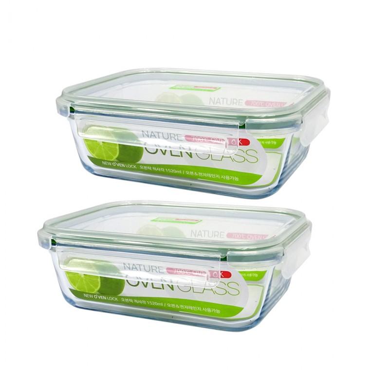 뉴오븐글라스 직사각 1520ml-2개/밀폐용기/내열유리/오븐용기/전자레인지