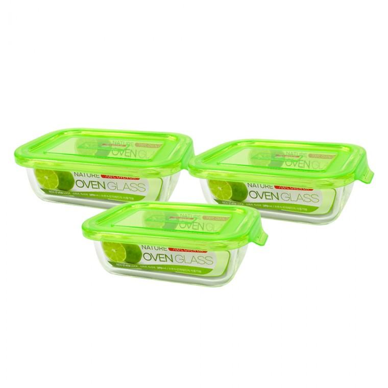 뉴오븐글라스 스마트 직사각 370ml-3개/오븐용기/밀폐용기/내열유리/전자레인지