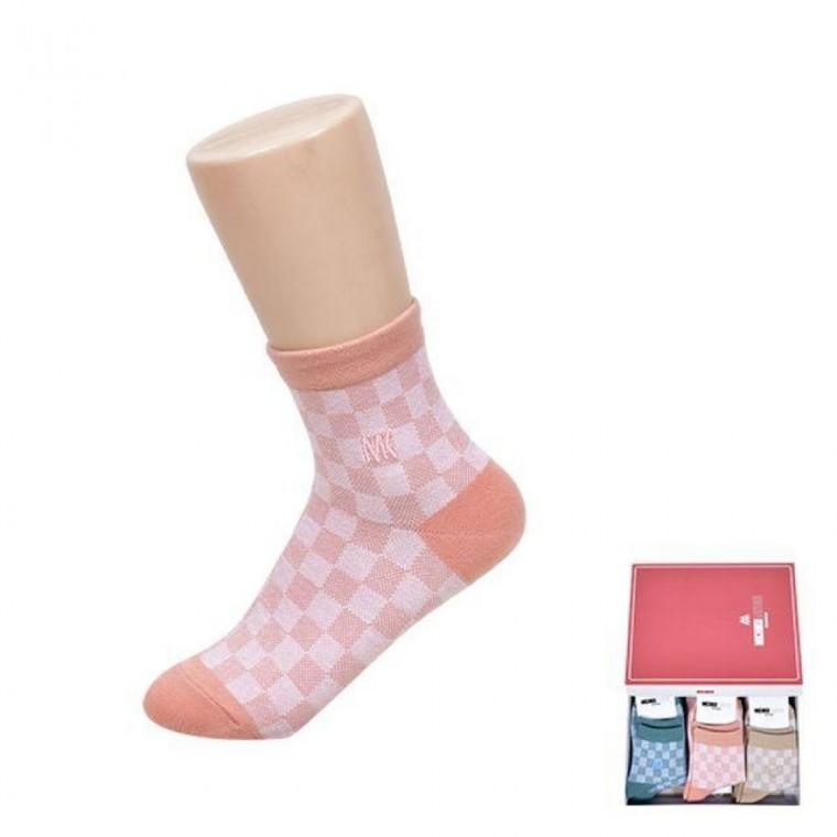 미치코런던 여성 체크 패턴 파스텔톤 숙녀 중목 양말