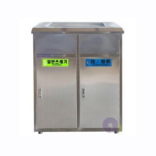사각스텐휴지통/2칸형/100L/스텐내통/상단재떨이/상단모래함/실외휴지통/분리수거함/대형휴지통