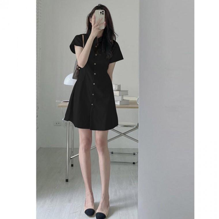 깔끔한 여자 슬림 미니 스타일 카라 반팔 원피스