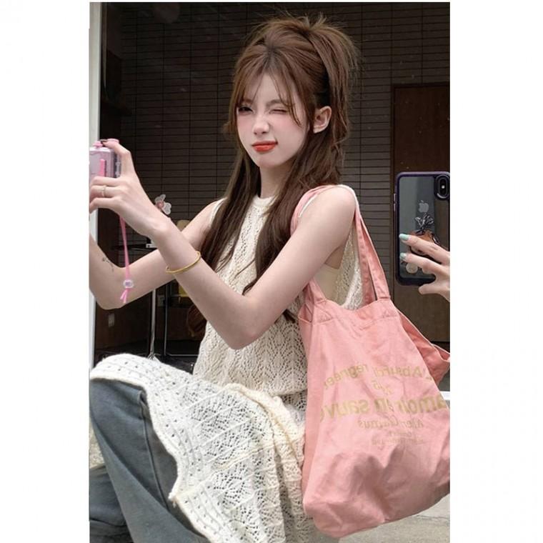세련된 여자 뒷트임 시스루 짜임 레이어드 롱 조끼