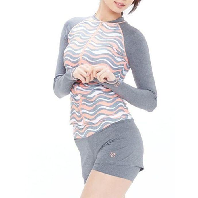 쿠기 여자 수영복 레쉬가드 물결 비치웨어 세트 3p