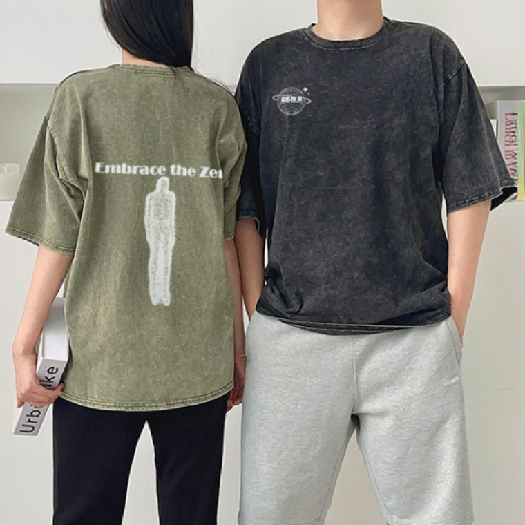 남녀공용 피그먼트 프린팅 프린팅 우주행성 반팔티 캐주얼 티셔츠 데일리 그래픽