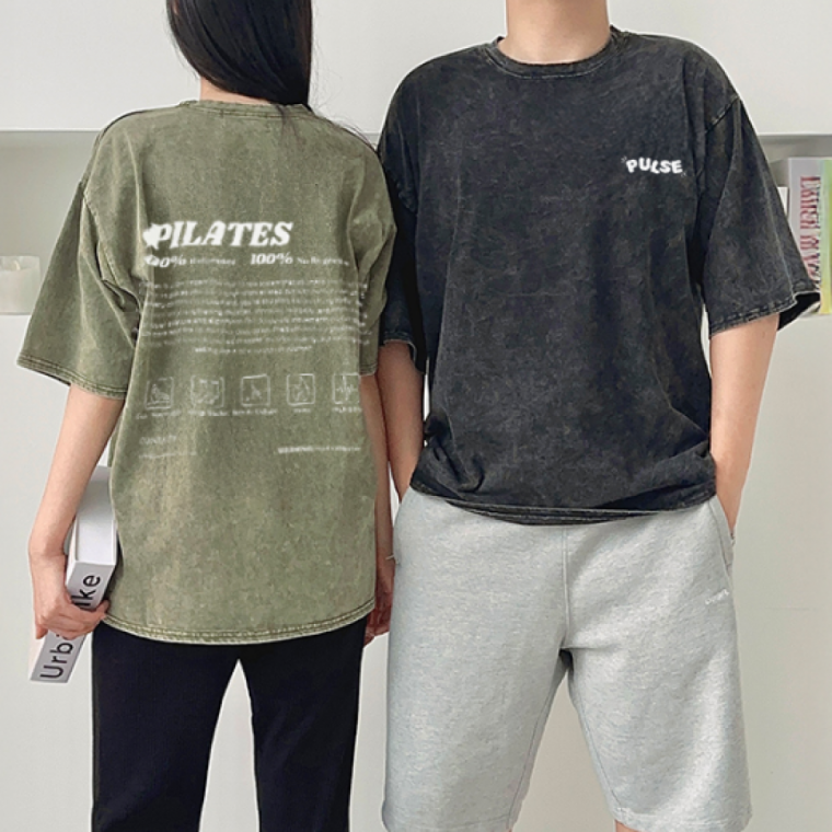 남녀공용 피그먼트 프린팅 펄스 반팔티 캐주얼 티셔츠 루즈핏 패션 데일리 그래픽