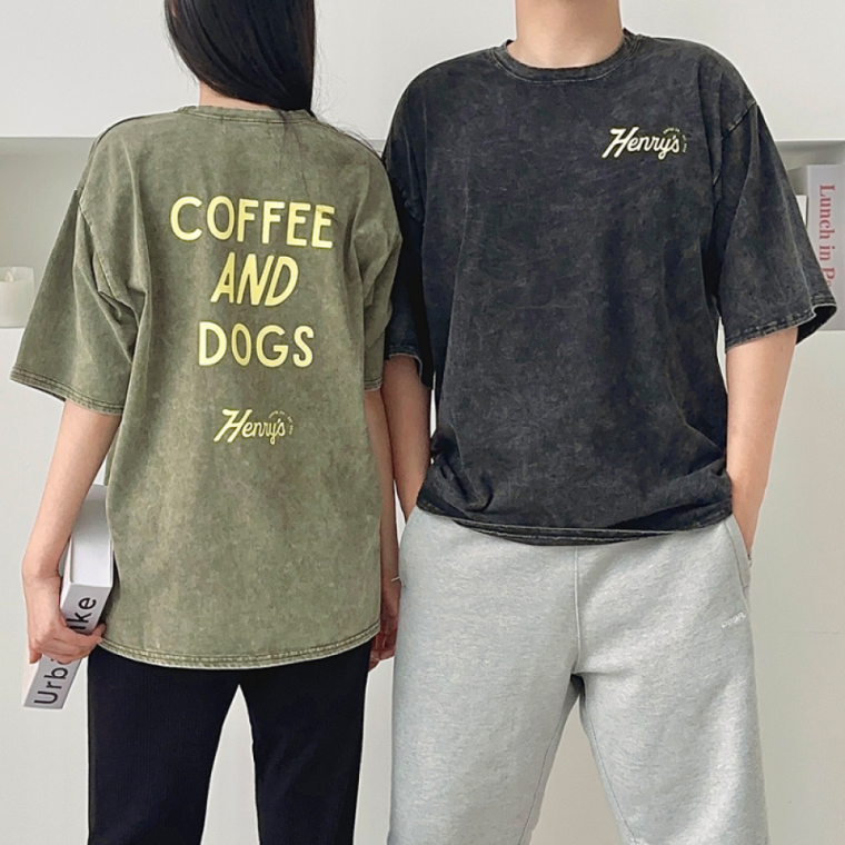 남녀공용 헨리스 피그먼트 프린팅 반팔티 캐주얼 티셔츠 루즈핏 패션 데일리 그래픽