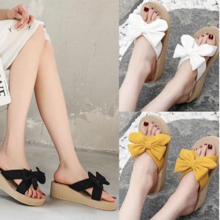 여성 여자 5cm 굽 예쁜 리본 슬리퍼 굽높은 슬리퍼 발편한 슬리퍼 샌들