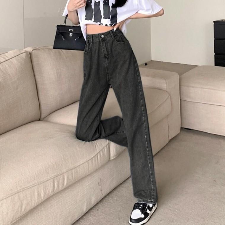 허리 후크 디테일 와이드핏 여성바지 데일리 데님팬츠