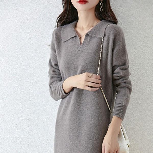 은창]데일리 우아핏 브이컷 니트 원피스 치마 롱원피스 가을 겨울 긴팔 여성 루즈핏 니트원피스 데일리 보
