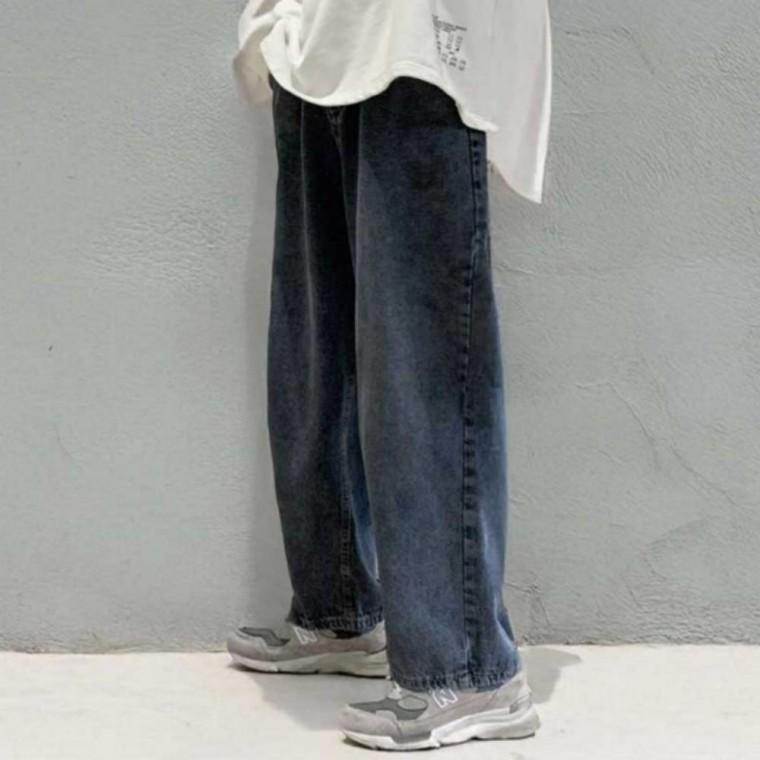 남자 사계절 데일리 와이드 핏 청 바지 데님 팬츠