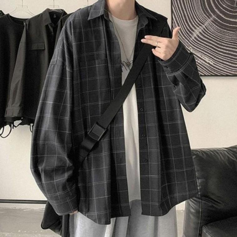 베이직디자인 긴팔 포켓 체크 남방 오버핏 셔츠 와이 긴팔 남자 남성 남방