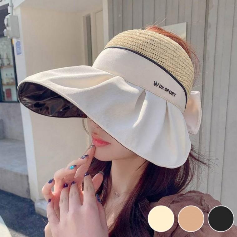 블랙 코팅 와이드챙 뒷리본 돌돌이 여성 버킷햇