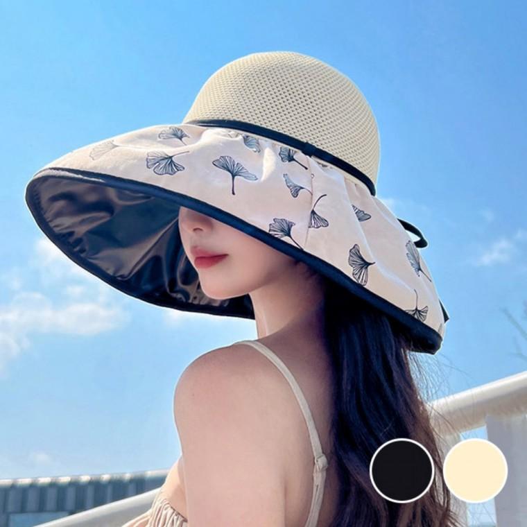 고급스런 은행잎 패턴 블랙 코팅 데일리 여성 버킷햇
