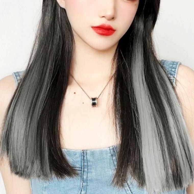 브릿지 헤어피스 5p 애쉬그레이 붙임머리 여자 인모