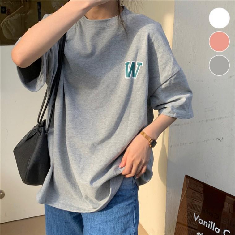 루즈핏티셔츠 깔끔한 레터링 라운드넥 여성 반팔티