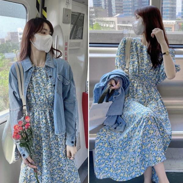 여성 플라워원피스 단아한 러블리 허리밴딩 비치룩