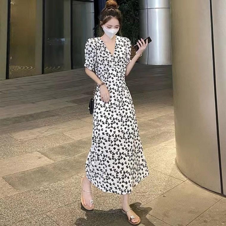 휴양지룩 허리끈조절 롱 원피스 브이넥 여리여리 날씬