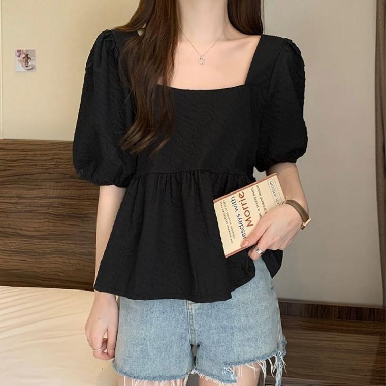 여름 여성 데일리 스퀘어넥 퍼프 블라우스 여성스러운