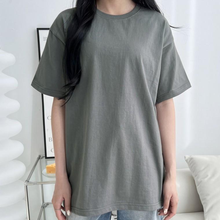 여자 여성 여름 반팔 티셔츠 기본 베이직 데일리 캐주얼 무지 라운드 오버핏 빅사이즈 일상 심플 실내 단체