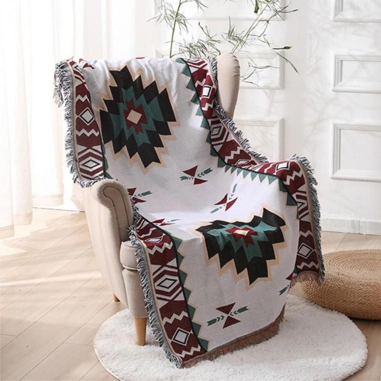 에스닉 러그 담요 98x98cm 차박 담요 블랭킷 러그 캠핑