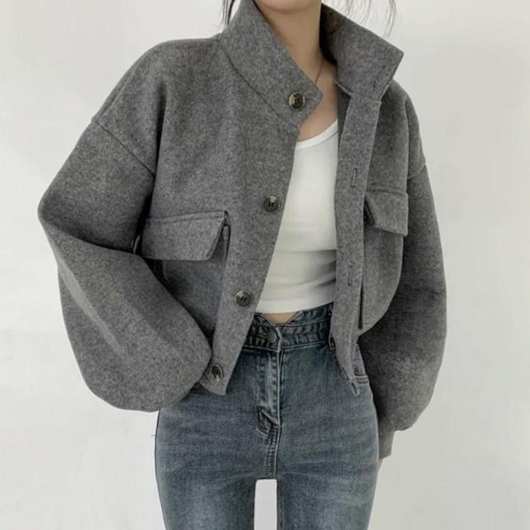 숏점퍼 울자켓 여성자켓 여자 코트 차이나넥모직자켓 크롭 점퍼 숏 자켓