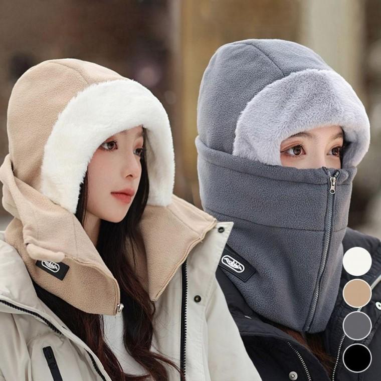 넥워머 스키장 바라클라바 후리스 지퍼식 마스크 퍼 워머 여자 모자 후드