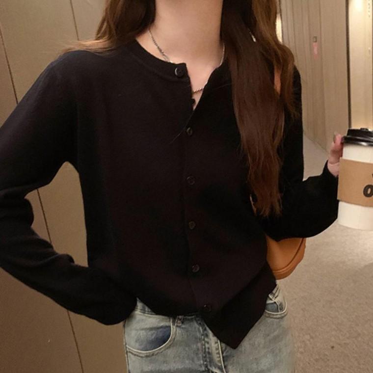 싱글 크루넥 가을 점퍼 루즈핏 니트 가디건 단추가디건 이너 아우터 얇은