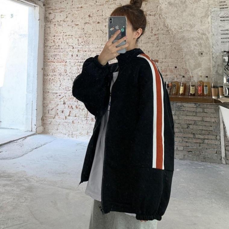 트랙 여성 간절기 2컬러 루즈핏 집업 배색 여자 점퍼 트랙 여자점퍼