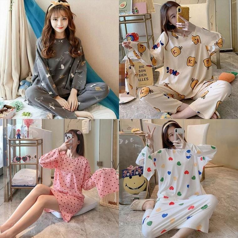 여성 신상 여자 상하의 세트 가을 봄 잠옷 긴팔 원피스 여자 원마일웨어