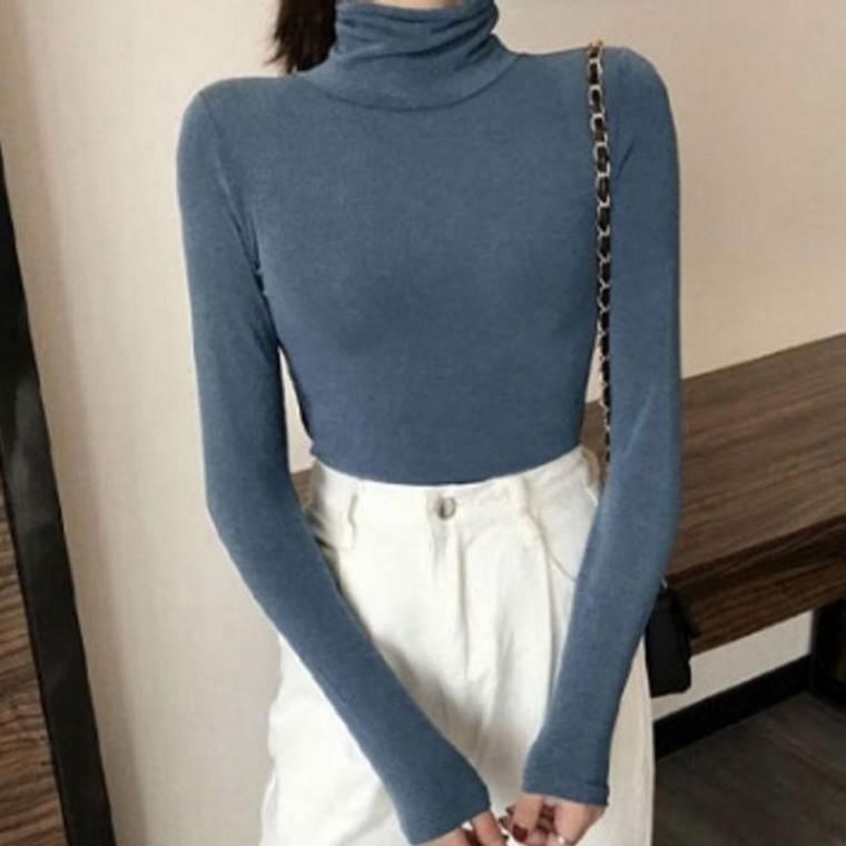 기모 여성 티셔츠 무지 여성긴팔티셔츠 여자 스판 6색 목폴라 긴팔티