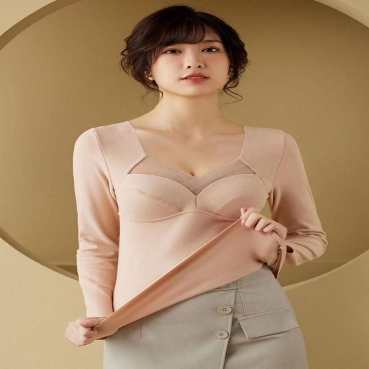 여자 여성 패드캡 내장 겨울 내복 피치기모 긴팔 상의 내의 여성 브라내장
