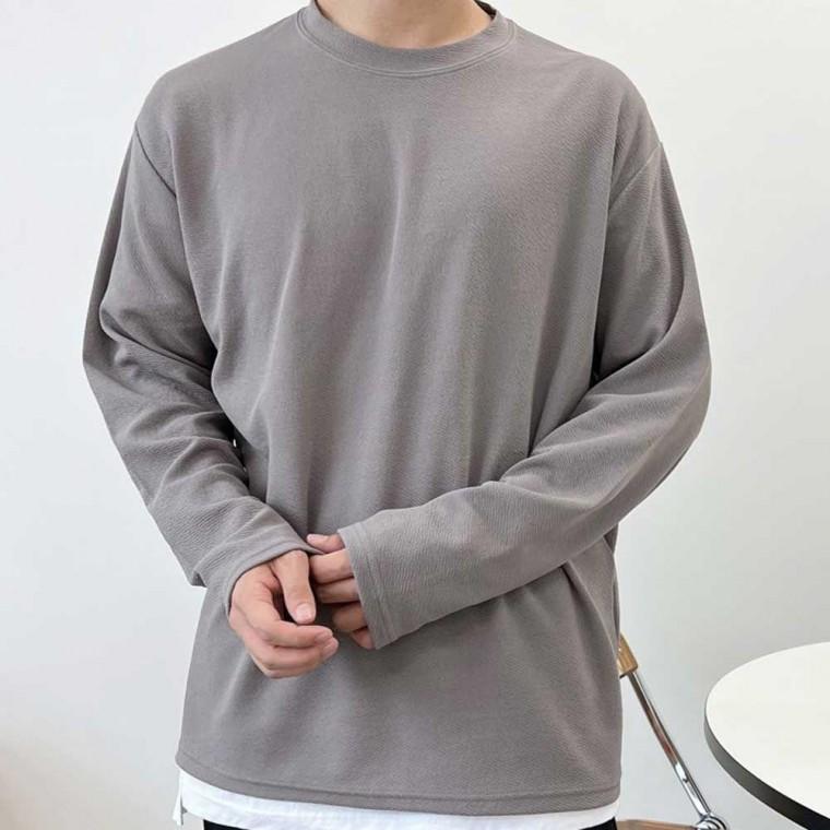 엠보싱 남성 루즈핏 봄가을코디 긴팔티 남자 라운드넥 무지 긴팔 무지