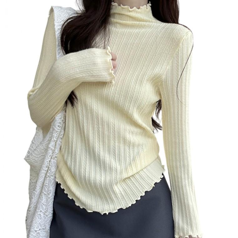 여성 프릴 반목 폴라티 긴팔 티셔츠 반폴라 슬림핏 CLBG1092