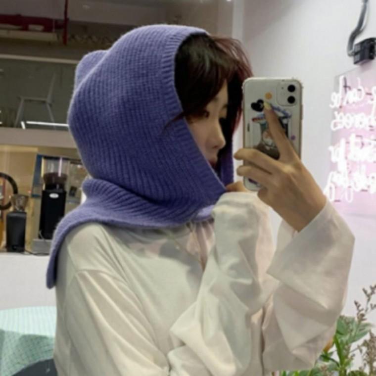 여성 겨울 니트 후드 바라클라바 넥워머 머플러 모자