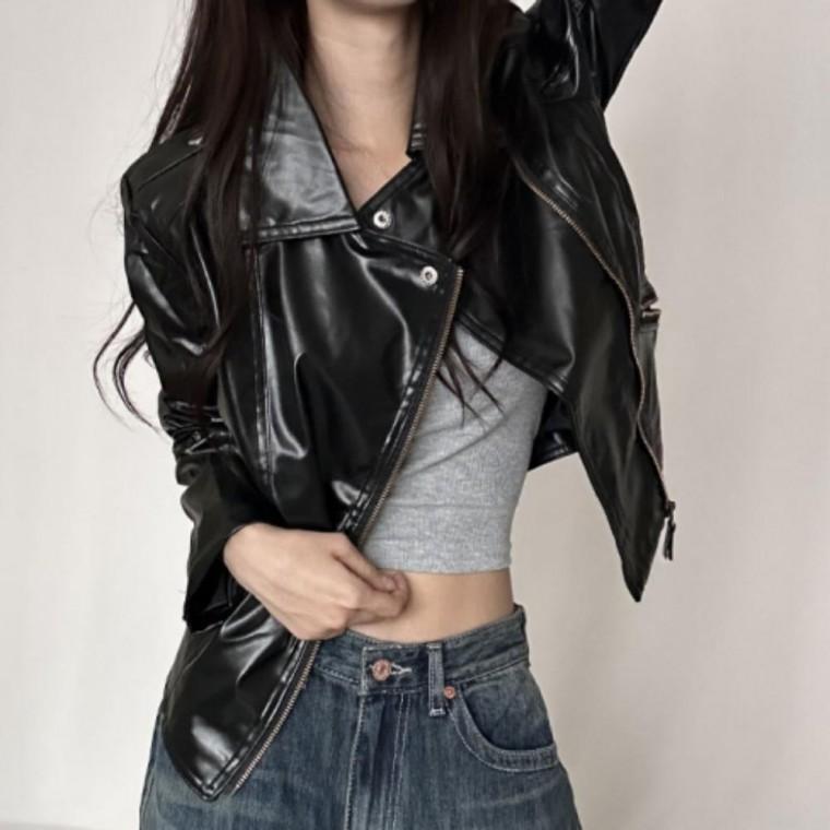 여성 베이직 슬림핏 데일리 고급 긴팔 라이더 자켓