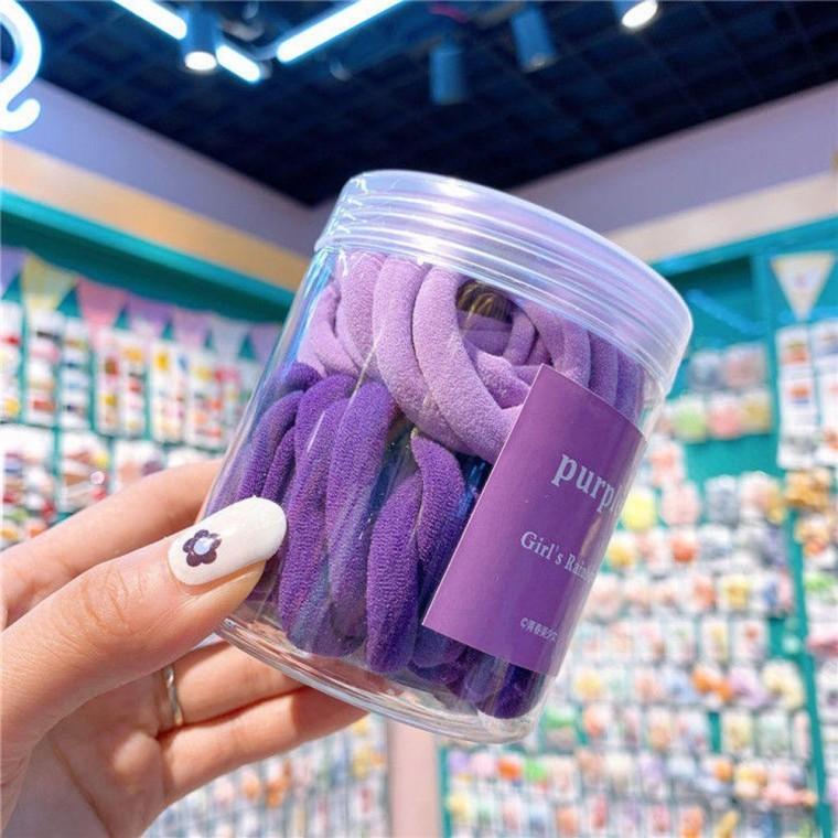 긴 머리 예쁜 고무줄 여자 단발 헤어 끈 50P 퍼플 예쁘게묶기 대용량 머리끈 검정