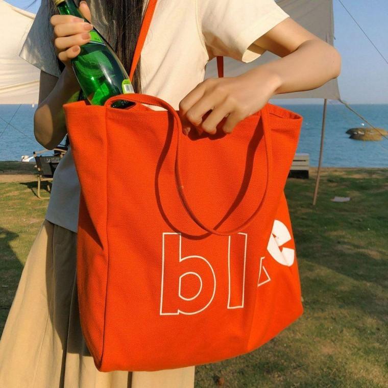 캔버스 에코 빅 쇼퍼 숄더 백 데일리 천 가방 오렌지 보부상 데일리백 숄더백 여성