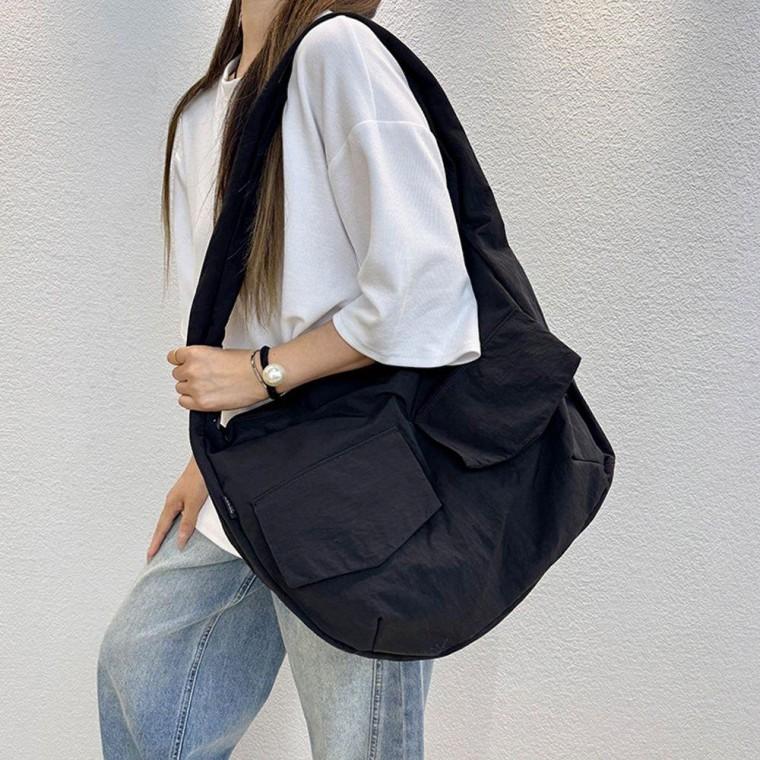 나일론 여행용 빅 숄더 대학생 데일리 가방 블랙 빅숄더백 보부상 휘뚜루마뚜루 여성